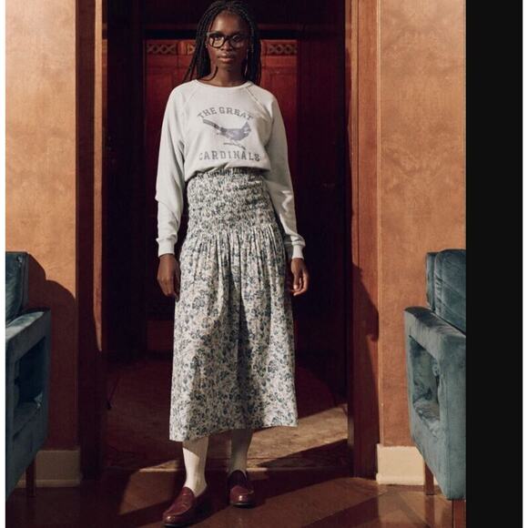 The Great. SET Sz 0 / XS Light Sky Pressed Floral The Knoll Skirt & Wren Top - Picture 4 of 16